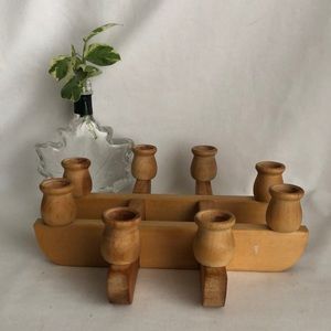 Natural Wood 8 Candlestick Holders 11”x11” B02